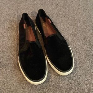 Keds black velvet slip on sneakers